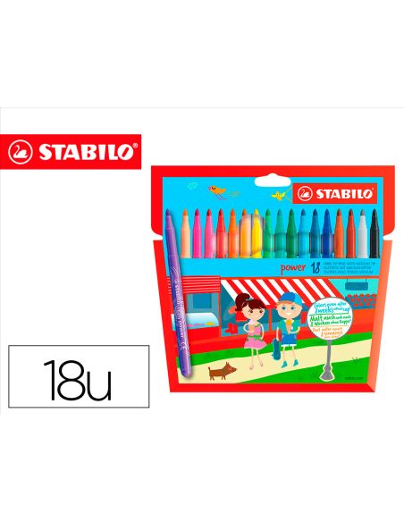 Rotulador Escolar Stabilo Powe R Caja De 18 Unidades Colores Surtidos