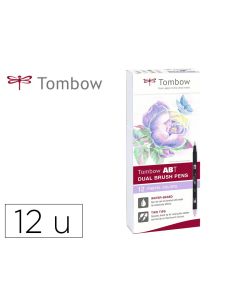 Rotulador Tombow Abt Dual Brush Acuarelable Doble Punta Fina/Pincel Estuche De 12 Unidades Colores Pastel