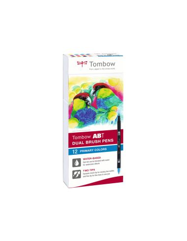 Rotulador Tombow Abt Dual Brush Acuarelable Doble Punta Fina/Pincel Estuche De 12 Unidades Colores Primarios