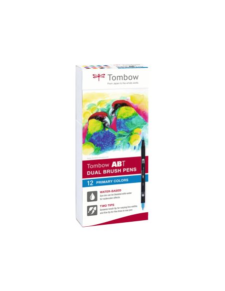 Rotulador Tombow Abt Dual Brush Acuarelable Doble Punta Fina/Pincel Estuche De 12 Unidades Colores Primarios