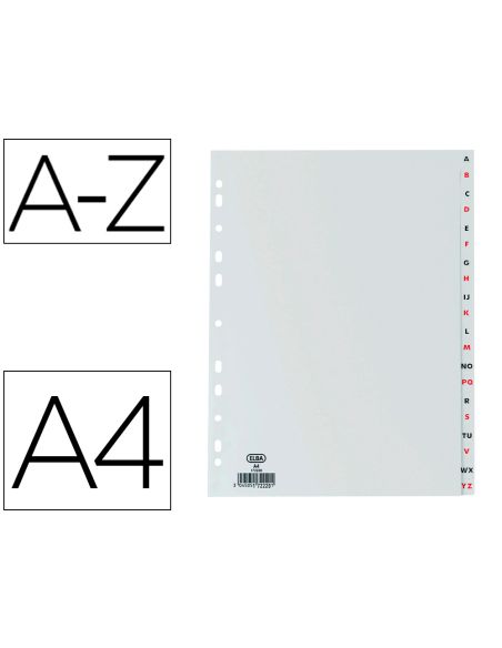 Separador Alfabetico Elba Plastico 120 Mc Folio 16 Taladros A-Z Gris