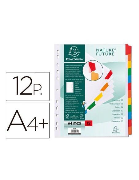 Separador Exacompta Cartulina Juego De 12 Separadores Din A4+ Multitaladro Color Blanco|Libreriasalesiana