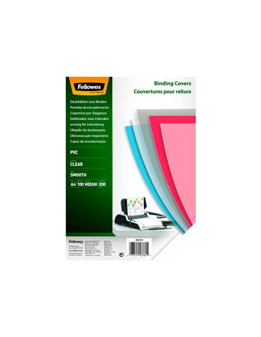 Tapa De Encuadernacion Fellowes Din A3 Pvc Transparente Cristal 200 Micras Pack De 100 Unidades