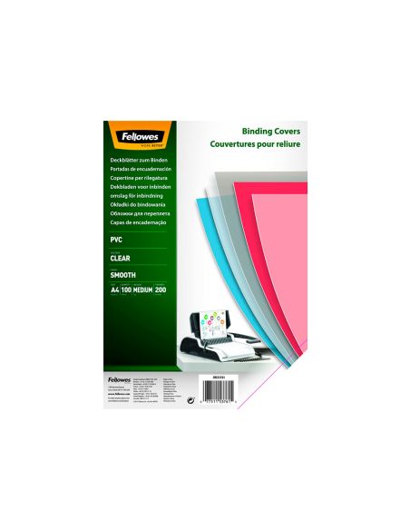 Tapa De Encuadernacion Fellowes Din A3 Pvc Transparente Cristal 200 Micras Pack De 100 Unidades