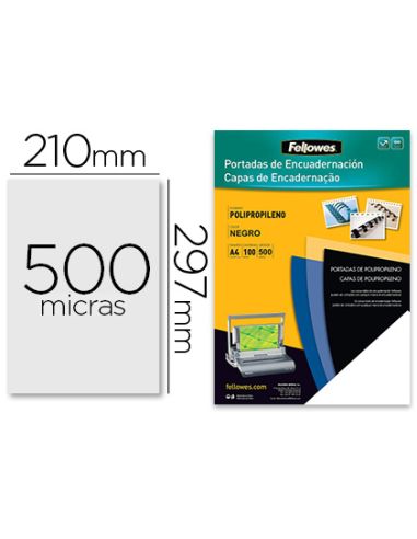 Tapa De Encuadernacion Fellowes Din A4 Polipropileno Negro 500 Micras Pack De 100 Unidades