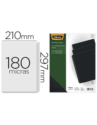 Tapa De Encuadernacion Fellowes Din A4 Pvc Opaco Negro 180 Micras Pack De 100 Unidades