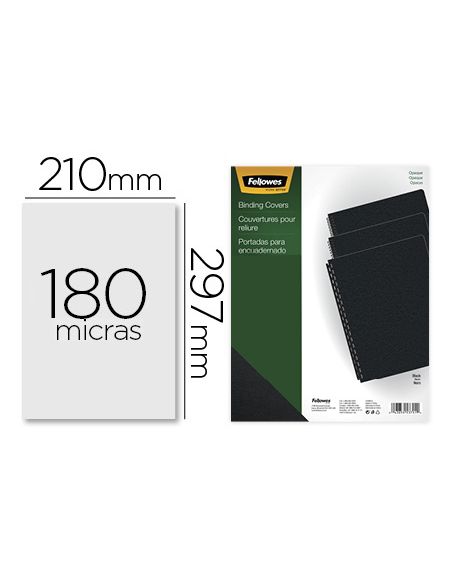 Tapa De Encuadernacion Fellowes Din A4 Pvc Opaco Negro 180 Micras Pack De 100 Unidades