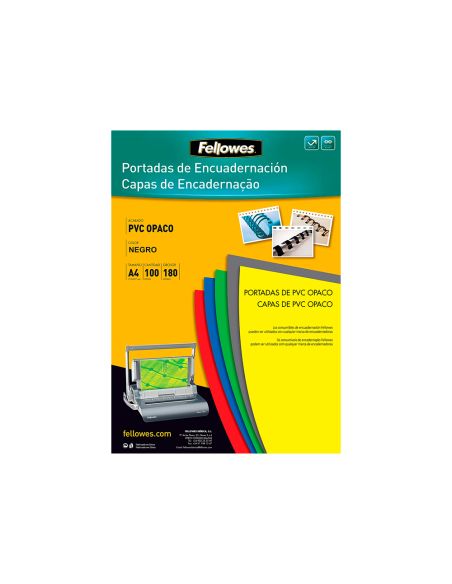 Tapa De Encuadernacion Fellowes Din A4 Pvc Opaco Negro 180 Micras Pack De 100 Unidades