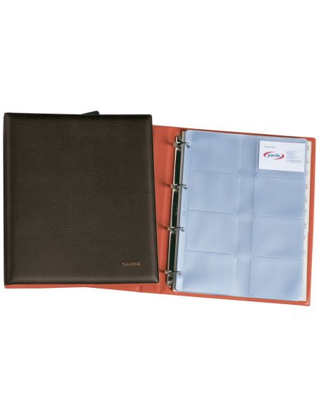 Tarjetero Pardo Folio 4 Anillas Similpiel Negro Para 320 Tarjetas 320X275 Mm