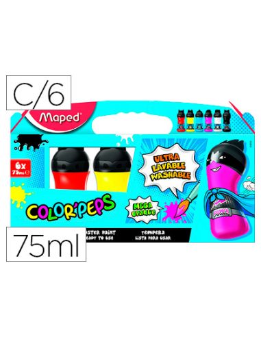 Tempera Maped Color Peps Ultra Lavable Caja De 6 Colores Surtidos Primarios 75 Ml