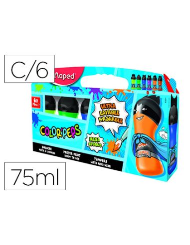 Tempera Maped Color Peps Ultra Lavable Caja De 6 Colores Surtidos Secundarios 75 Ml