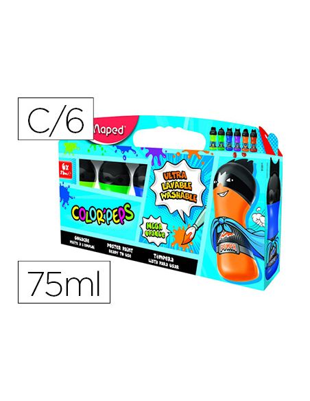 Tempera Maped Color Peps Ultra Lavable Caja De 6 Colores Surtidos Secundarios 75 Ml