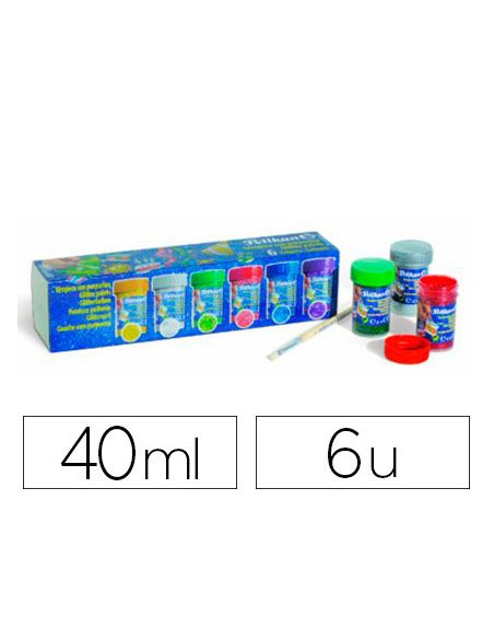 Tempera Pelikan Glitter 20 Ml 942/20S Caja 6 Colores Surtidos + Pincel