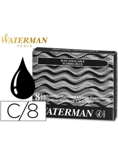 Tinta Estilografica Waterman Negra Caja De 8 Cartuchos Standard Largos