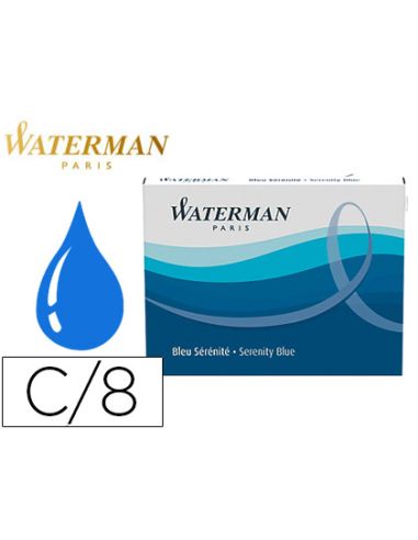 Tinta Estilografica Waterman Serenity Blue Caja De 8 Cartuchos Standard Largos