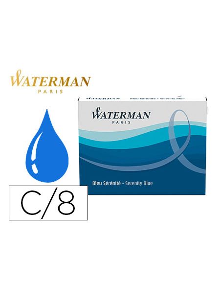 Tinta Estilografica Waterman Serenity Blue Caja De 8 Cartuchos Standard Largos
