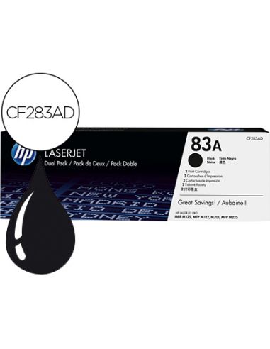 Toner Hp Laserjet Pro 83A Mfp M125 M127 M201 M225 Negro Pack De 2 Unidades 1500 Paginas