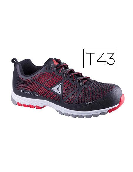Zapatos De Seguridad Deltaplus De Poliuretano Y Malla Aireada S1P Negro Y Rojo Talla 43