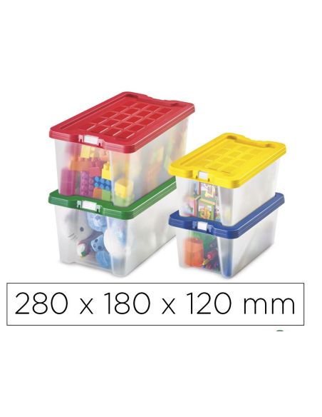 Caja Multiusos Faibo Transparente Con Asas Y Tapa Colores Capacidad 4 L 280X180X120 Mm|Libreriasalesiana