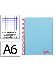 Cuaderno Espiral Liderpapel A6 Micro Wonder Tapa Plastico 120H 90 Gr Cuadro 5Mm 4 Bandas Color Celeste