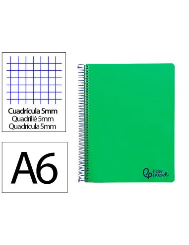 Cuaderno Espiral Liderpapel A6 Micro Wonder Tapa Plastico 120H 90Gr Cuadro 5Mm 4 Bandas Color Verde Oscuro