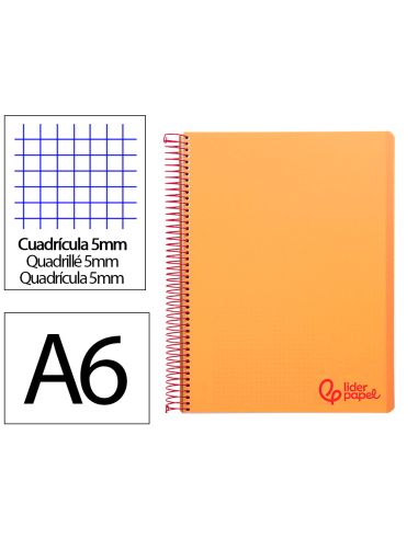 Cuaderno Espiral Liderpapel A6 Micro Wonder Tapa Plastico 120H 90 Gr Cuadro 5Mm 4 Bandas Color Naranja