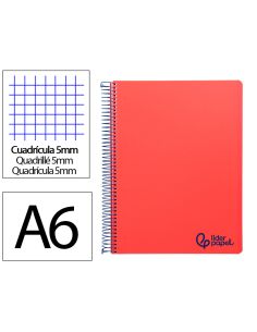Cuaderno Espiral Liderpapel A6 Micro Wonder Tapa Plastico 120H 90 Gr Cuadro 5Mm 4 Bandas Color Rojo
