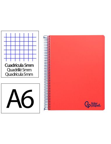 Cuaderno Espiral Liderpapel A6 Micro Wonder Tapa Plastico 120H 90 Gr Cuadro 5Mm 4 Bandas Color Rojo
