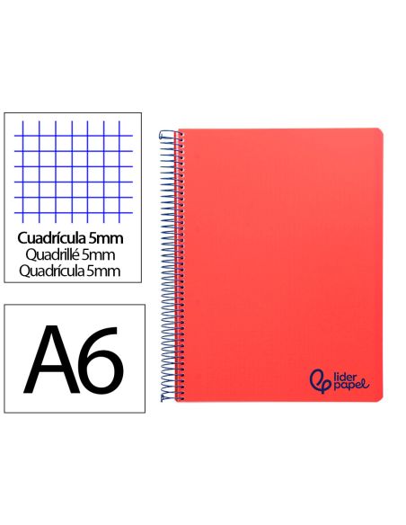 Cuaderno Espiral Liderpapel A6 Micro Wonder Tapa Plastico 120H 90 Gr Cuadro 5Mm 4 Bandas Color Rojo