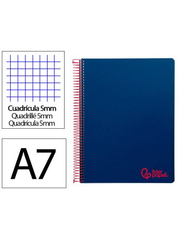 Cuaderno Espiral Liderpapel A7 Micro Wonder Tapa Plastico 100H 90Gr Cuadro 5Mm 4 Bandas Color Azul Marino