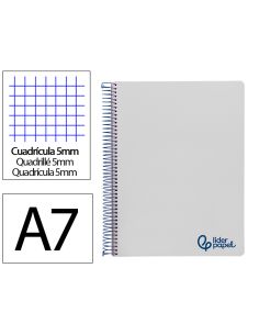 Cuaderno Espiral Liderpapel A7 Micro Wonder Tapa Plastico 100H 90Gr Cuadro 5Mm 4 Bandas Color Gris