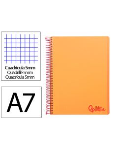 Cuaderno Espiral Liderpapel A7 Micro Wonder Tapa Plastico 100H 90Gr Cuadro 5Mm 4 Bandas Color Naranja