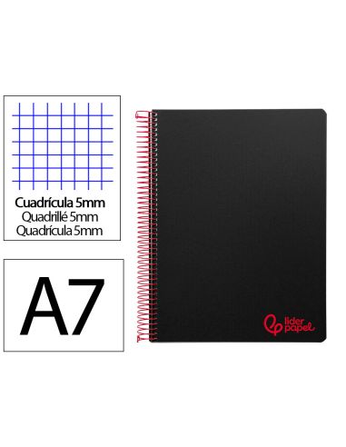 Cuaderno Espiral Liderpapel A7 Micro Wonder Tapa Plastico 100H 90Gr Cuadro 5Mm 4 Bandas Color Negro