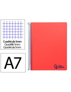 Cuaderno Espiral Liderpapel A7 Micro Wonder Tapa Plastico 100H 90Gr Cuadro 5Mm 4 Bandas Color Rojo
