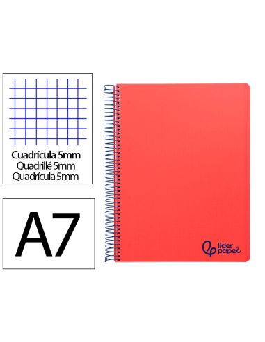 Cuaderno Espiral Liderpapel A7 Micro Wonder Tapa Plastico 100H 90Gr Cuadro 5Mm 4 Bandas Color Rojo