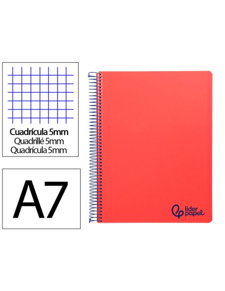 Cuaderno Espiral Liderpapel A7 Micro Wonder Tapa Plastico 100H 90Gr Cuadro 5Mm 4 Bandas Color Rojo