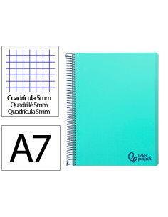 Cuaderno Espiral Liderpapel A7 Micro Wonder Tapa Plastico 100H 90Gr Cuadro 5Mm 4 Bandas Color Verde Pastel Turquesa