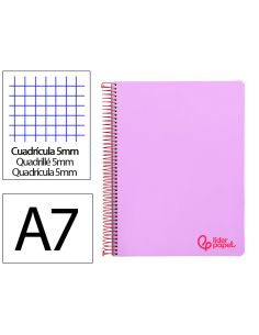 Cuaderno Espiral Liderpapel A7 Micro Wonder Tapa Plastico 100H 90Gr Cuadro 5Mm 4 Bandas Color Violeta