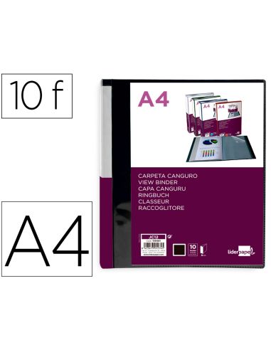 Carpeta Liderpapel 10 Fundas Canguro Pp Din A4 Negro Opaco Portada Y Lomo Personalizable