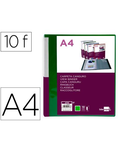Carpeta Liderpapel 10 Fundas Canguro Pp Din A4 Verde Translucido Portada Y Lomo Personalizable