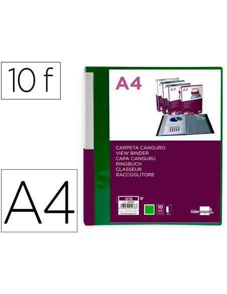 Carpeta Liderpapel 10 Fundas Canguro Pp Din A4 Verde Translucido Portada Y Lomo Personalizable