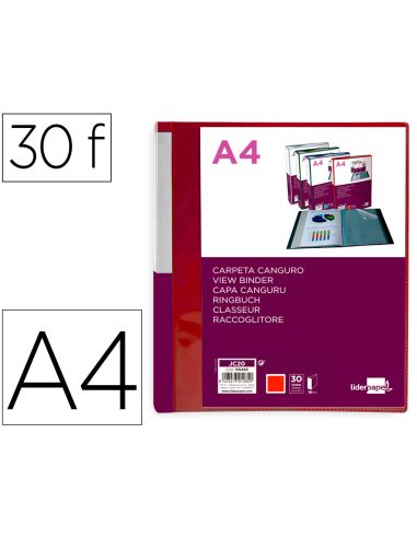 Carpeta Liderpapel 30 Fundas Canguro Pp Din A4 Rojo Translucido Portada Y Lomo Personalizable
