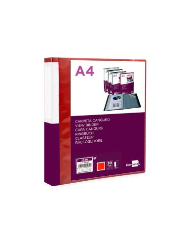 Carpeta Liderpapel 30 Fundas Canguro Pp Din A4 Rojo Translucido Portada Y Lomo Personalizable