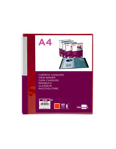 Carpeta Liderpapel 80 Fundas Canguro Pp Din A4 Rojo Translucido Portada Y Lomo Personalizable