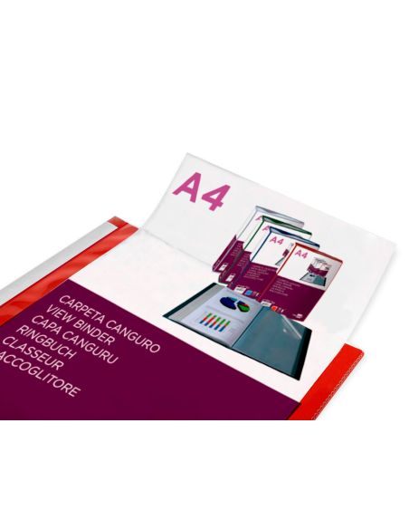 Carpeta Liderpapel 80 Fundas Canguro Pp Din A4 Rojo Translucido Portada Y Lomo Personalizable