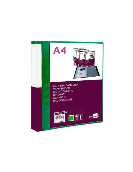 Carpeta Liderpapel 80 Fundas Canguro Pp Din A4 Verde Translucido Portada Y Lomo Personalizable