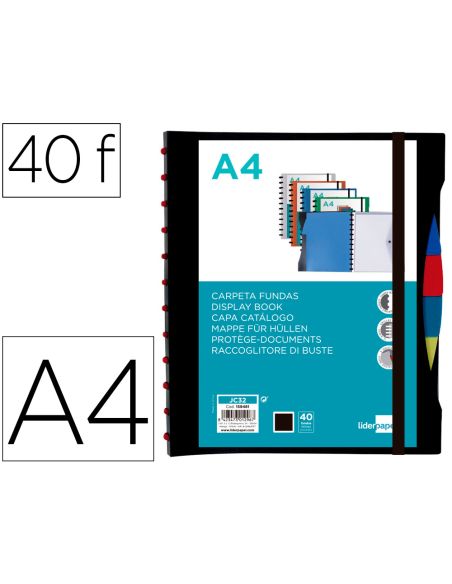 Carpeta Liderpapel A4 Con 40 Fundas Intercambiables 5 Sep Sobre Y Gomilla Portada Y Lomo Personalizable Negro