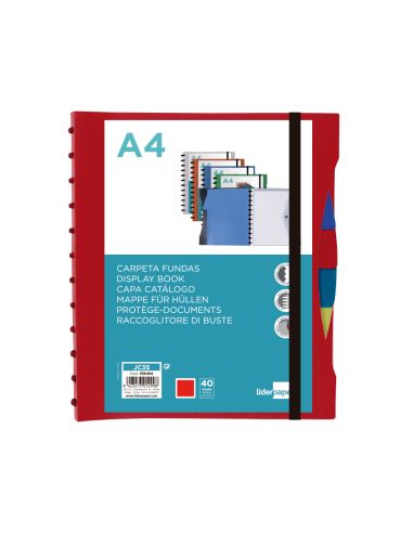 Carpeta Liderpapel A4 Con 40 Fundas Intercambiables 5 Sep Sobre Y Gomilla Portada Y Lomo Personalizable Rojo