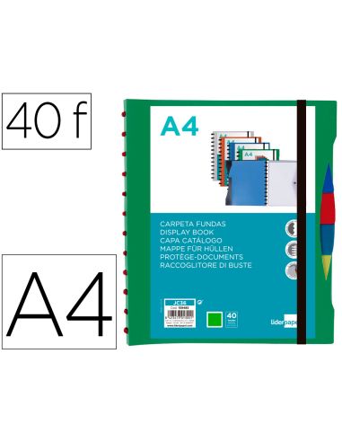 Carpeta Liderpapel A4 Con 40 Fundas Intercambiables 5 Sep Sobre Y Gomilla Portada Y Lomo Personalizable Verde