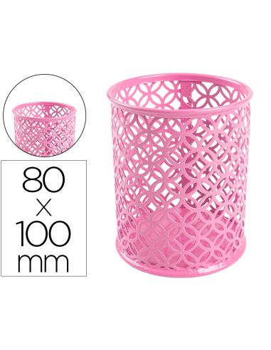 Cubilete Portalapices Q-Connect Metal Rosa Redondo Diametro 80 Mm Alto 100 Mm